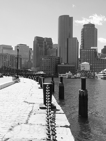 Boston Waterfront Cityscape In Black And White
