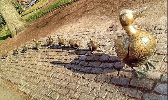 Ducks Statues In A Row