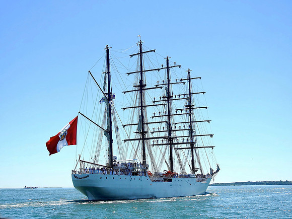 Tall Ship With Sailors Amast