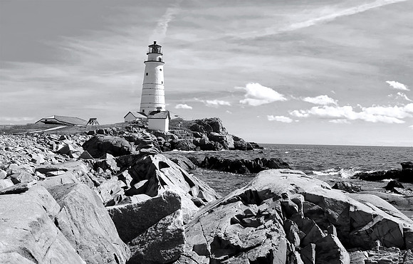 Lighthouse Seascape in Black and White